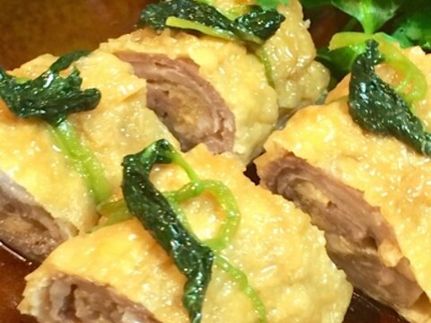 レンジで簡単☆味染み豚肉の油揚ロール